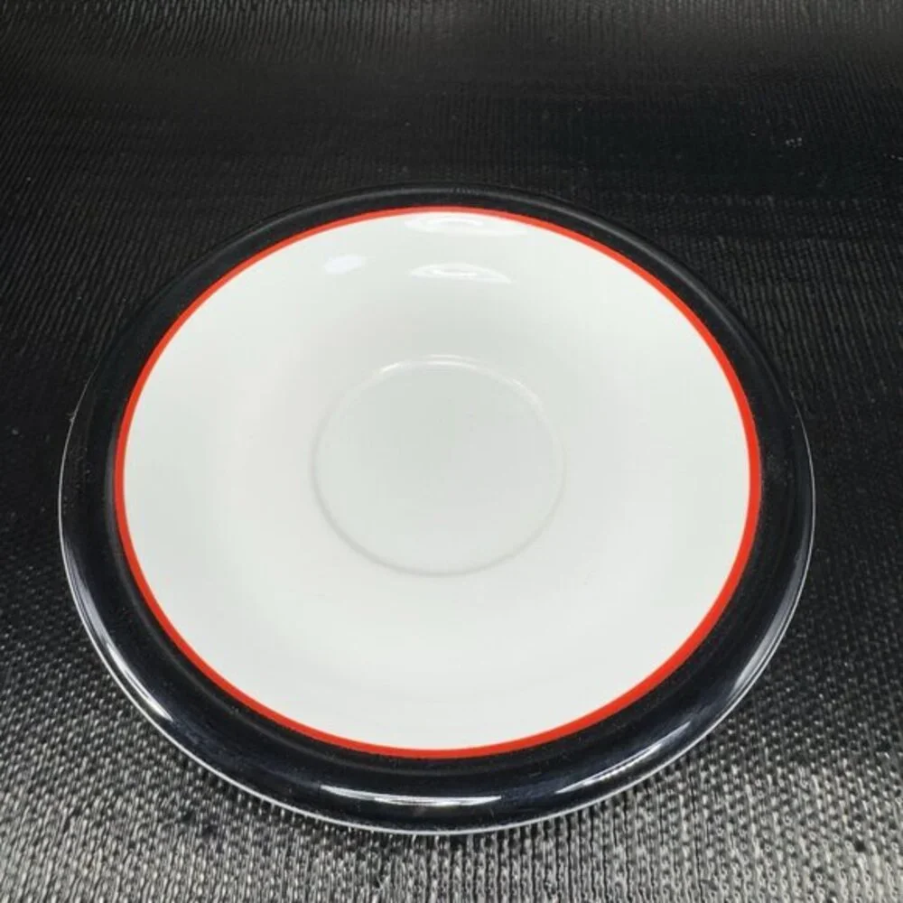 Ranmaru Tuxedo Japan Ceramic Stoneware Teacup And Saucer Set Black Red White VTG